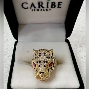 18k Yellow Gold Leopard Jaguar Cheetah Ring Size 5